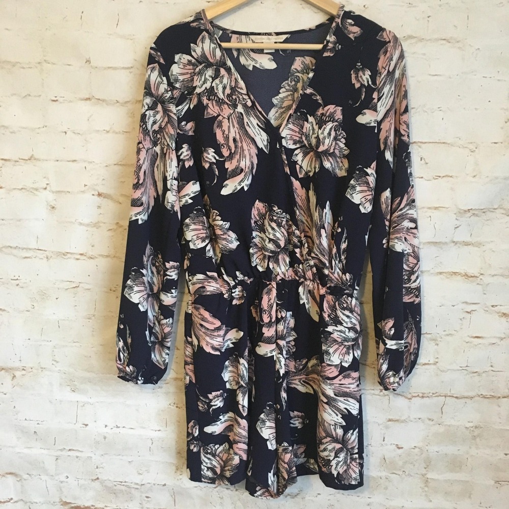 Boston Proper Women's XS Navy Blue Pinkβ Floral Long Sleeve Romper